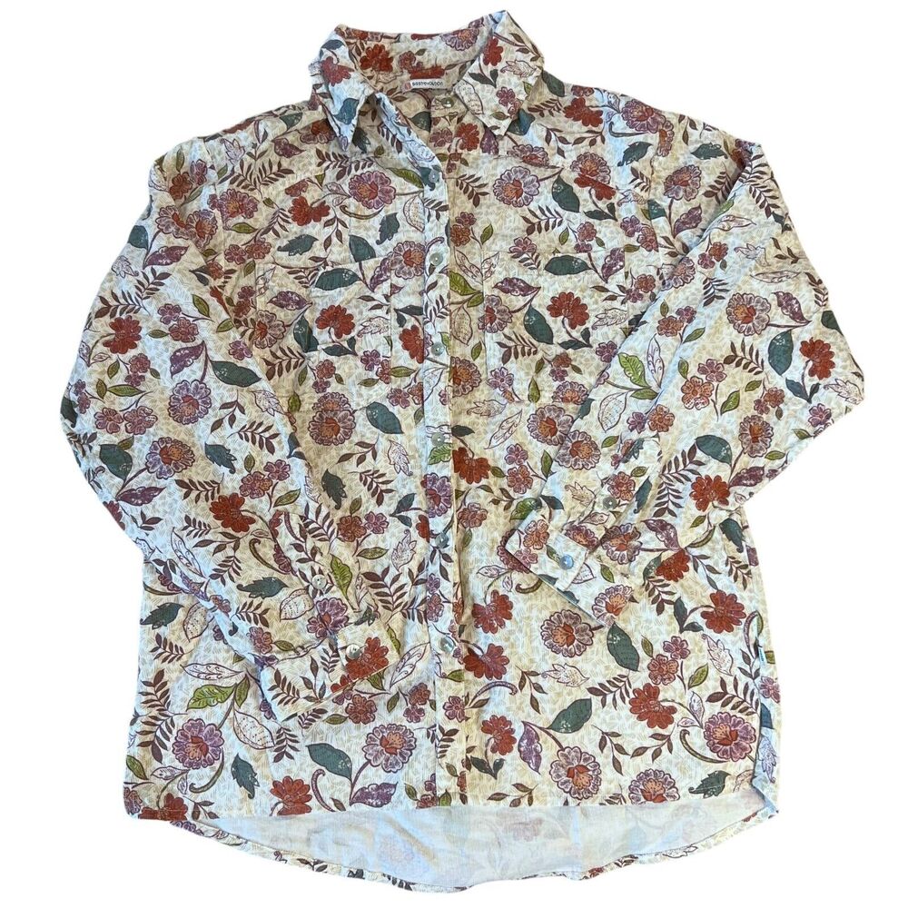 Sisstrevolution Long Sleeve Button‎ Cordoroy Top Women Sz. XS Floral Cottagecore